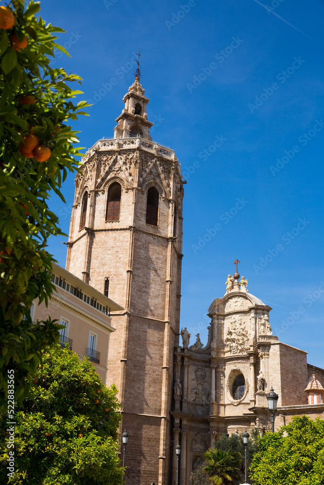 Picture of Cathedral church historical building in Valencia at Placa Reina, Spain