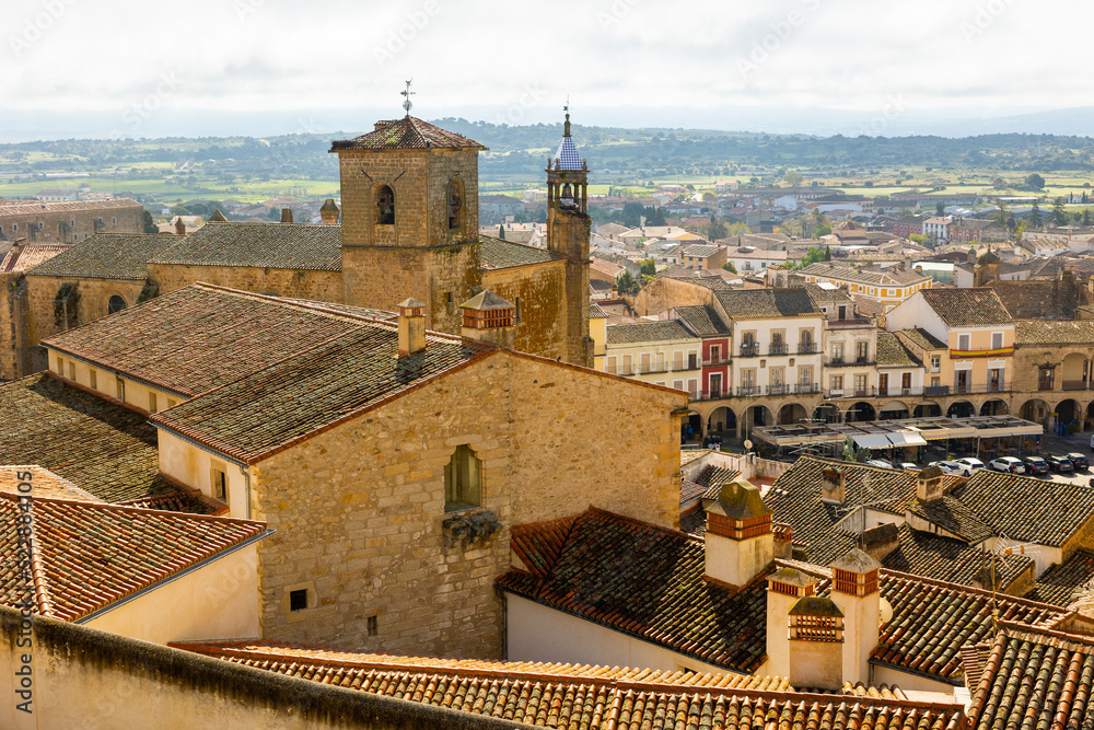 Panoramic view Trujillo. Scenic view from the castle. Caceres province. Extremadura. Spain