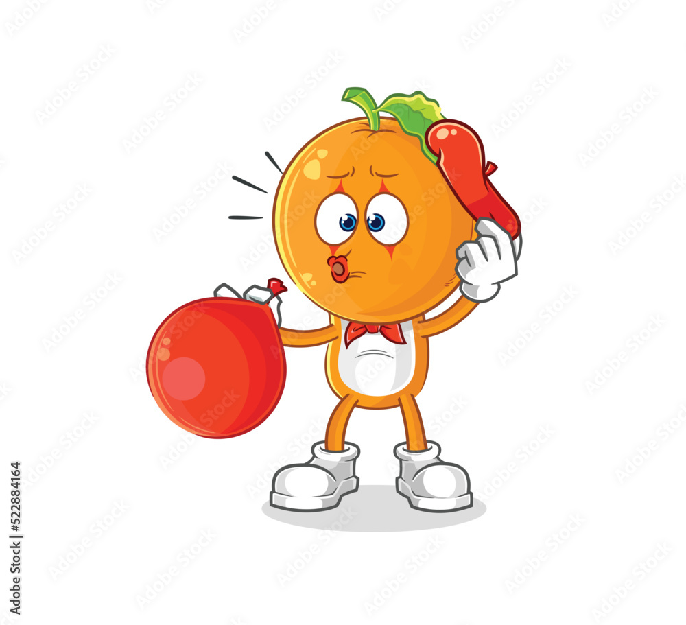 orange head pantomime blowing balloon. cartoon mascot vector orange head pantomime blowing balloon. cartoon mascot vector