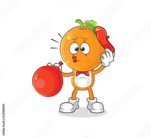 orange head pantomime blowing balloon. cartoon mascot vector