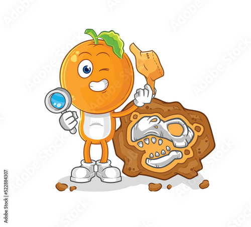 orange head archaeologists with fossils mascot. cartoon vector