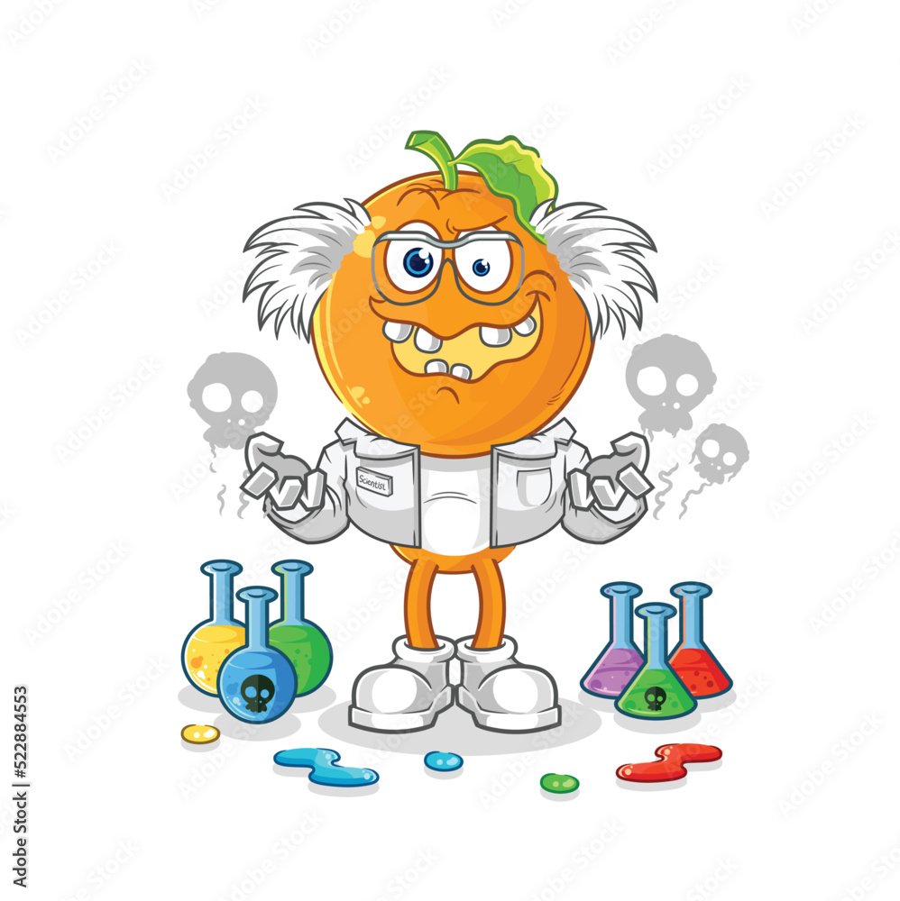 Fototapeta premium orange head mad scientist illustration. character vector