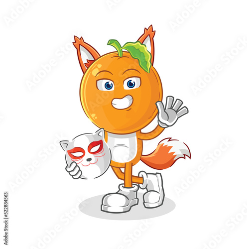orange head japanese fox character. cartoon mascot