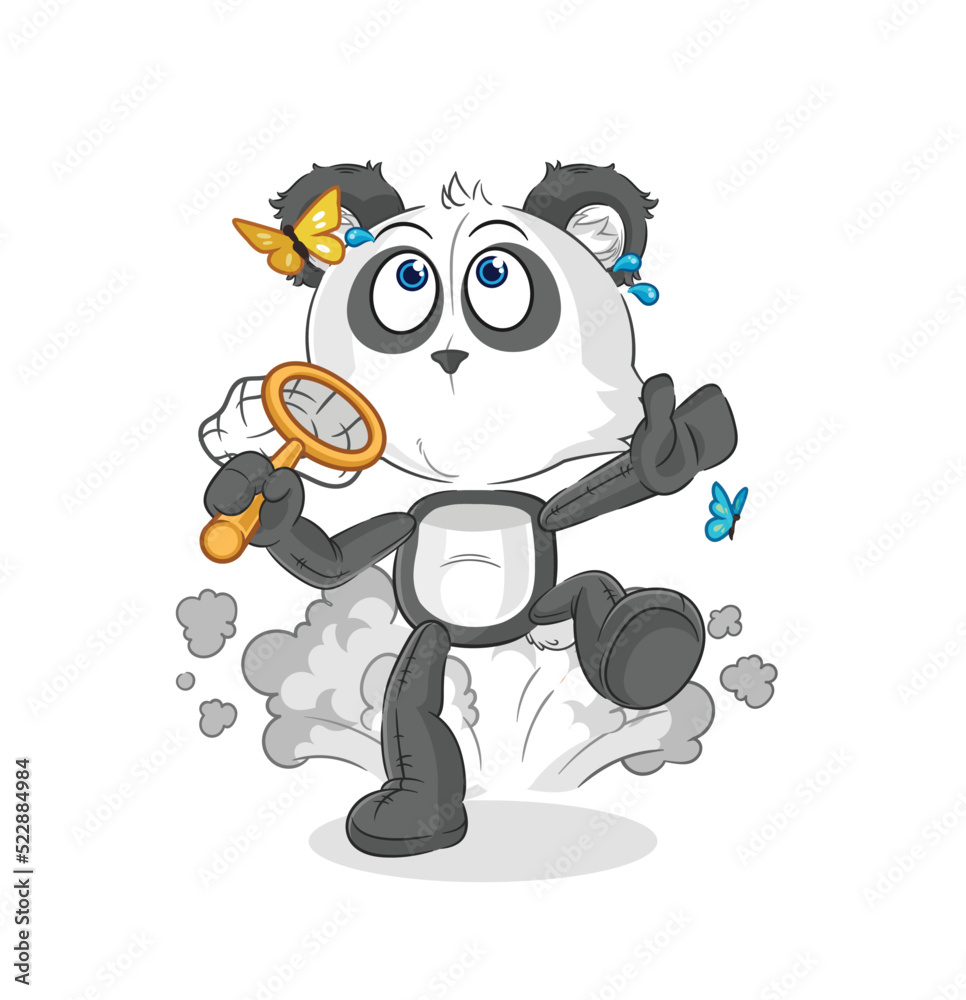 panda catch butterfly illustration. character vector panda catch butterfly illustration. character vector