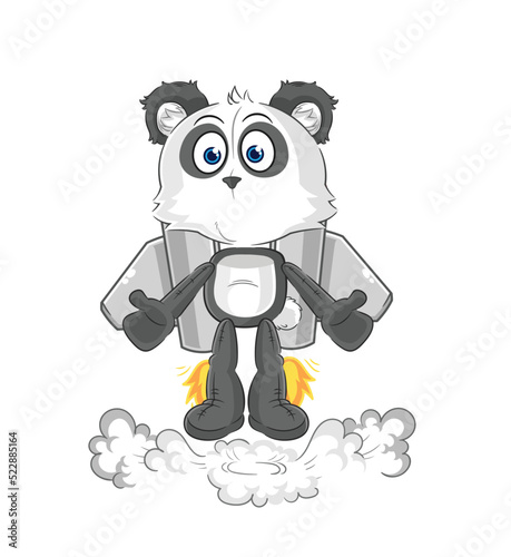 panda with jetpack mascot. cartoon vector