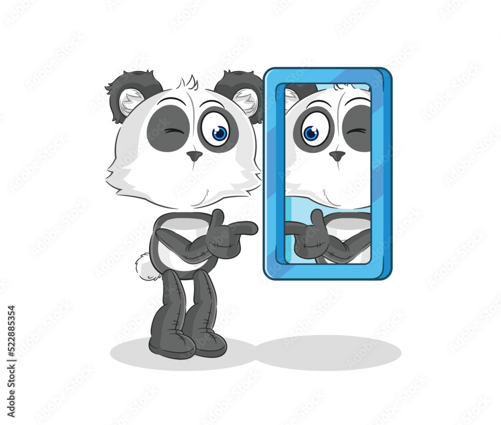 panda looking into mirror cartoon. cartoon mascot vector