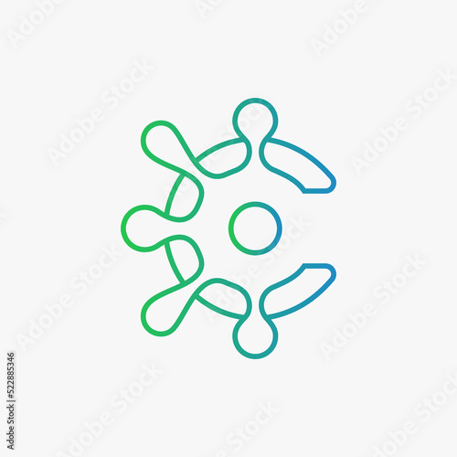 The letter C formed by an abstract molecular symbol with a nucleus in the middle. Techy and unique logo. Perfect for technology companies.