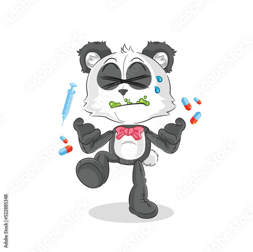 panda drug overdose. cartoon illustration