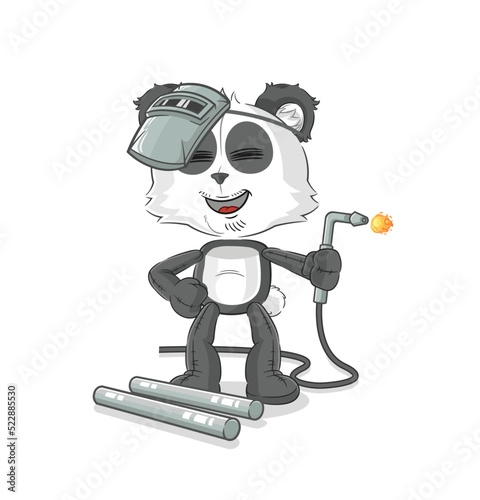 panda welder mascot. cartoon vector