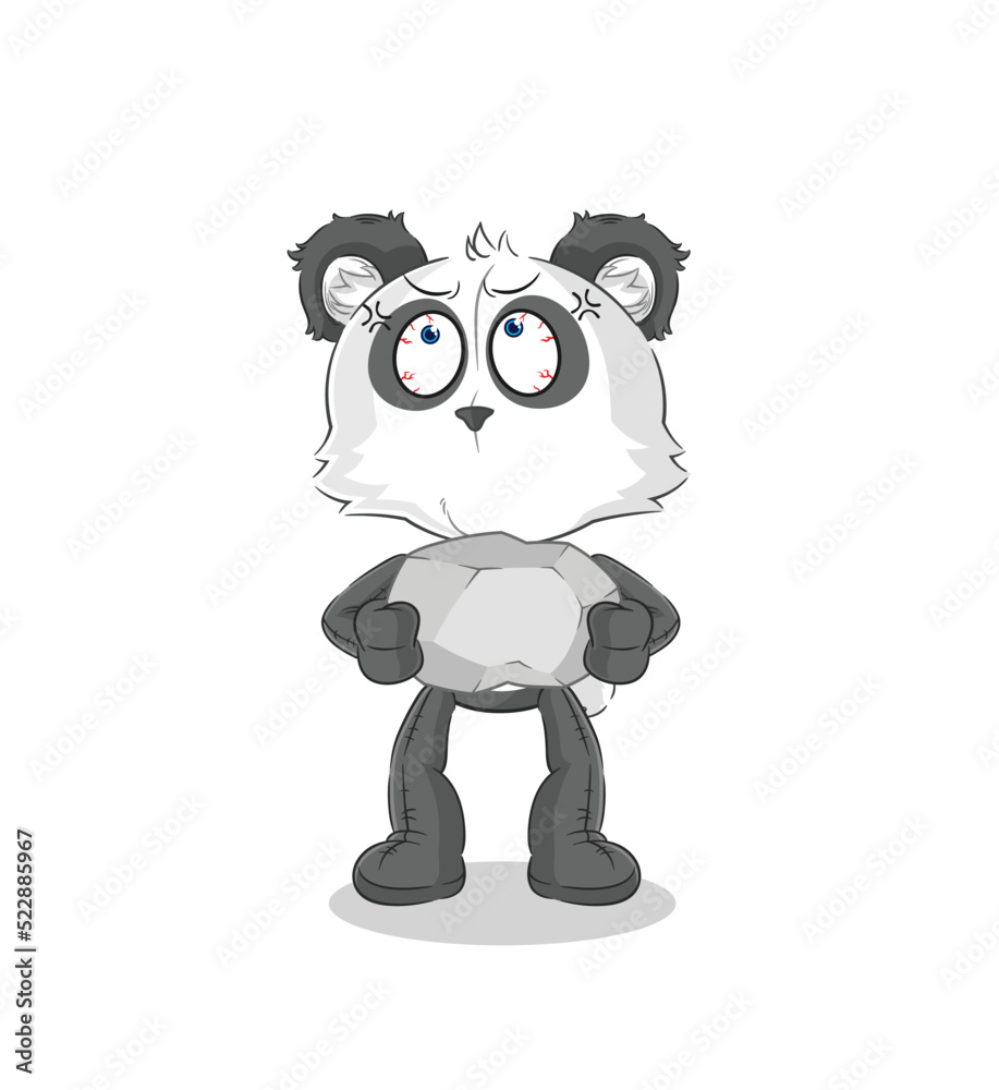 Naklejka premium panda lifting rock cartoon character vector