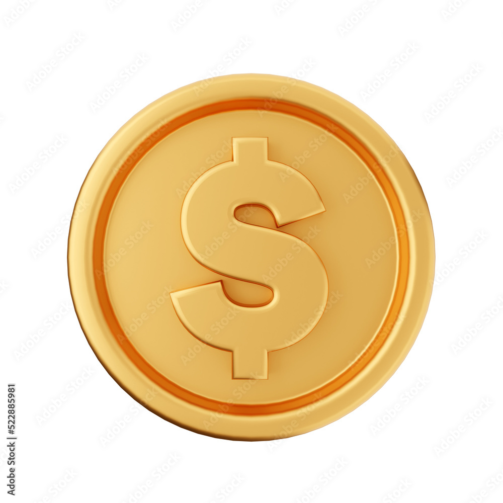 Money dollar gold icon 3d illustration render cartoon style Money dollar gold icon 3d illustration render cartoon style