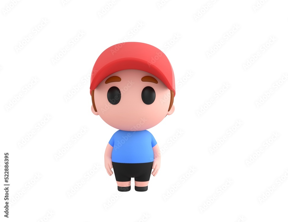 Little Boy wearing Red Cap character standing and looking to the front in 3d rendering. Little Boy wearing Red Cap character standing and looking to the front in 3d rendering.