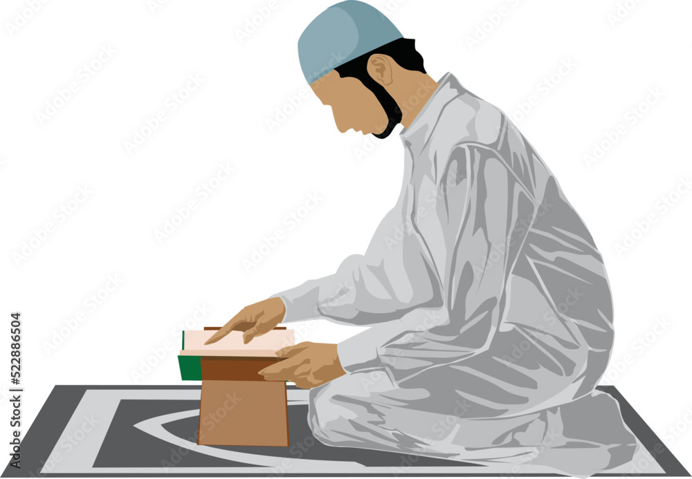 illustration of moslem man pray isolated in hite background
