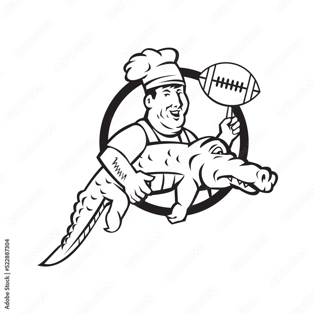American Football Chef Gator Mascot Circle American Football Chef Gator Mascot Circle