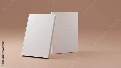 Hardcover book template, two blank book stand mockup for design purposes, 3d rendering