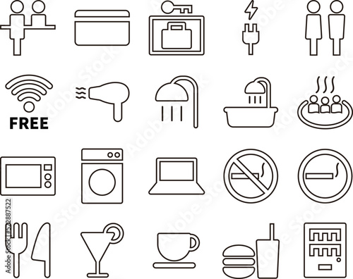 宿泊施設アイコンのセット_アウトライン