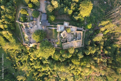 Orlík castle ruins by Humpolec city Vysocina Czech republic,Europe, historical old castle Orlík aerial scenic panorama view,Orlík nad Humpolcem	 photo