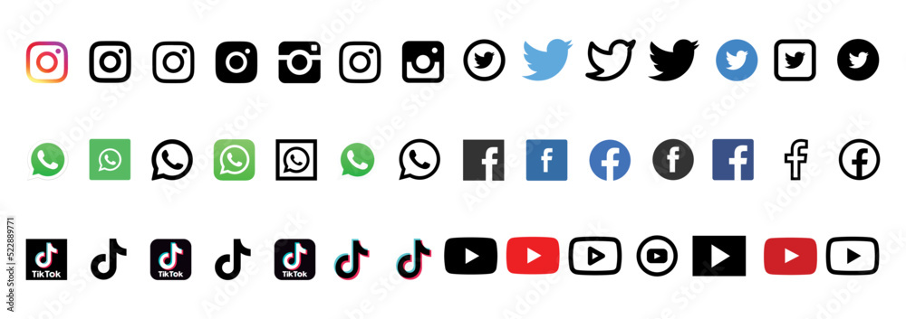 facebook, youtube, discord, WhatsApp, Twitter, Tiktok, Snapchat, Adobe