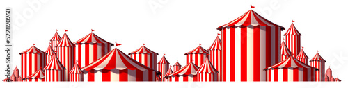 Circus Horizontal design and festival background with blank space as a big top tent carnival fun and entertainment icon for a theatrical party festival isolated on a white background