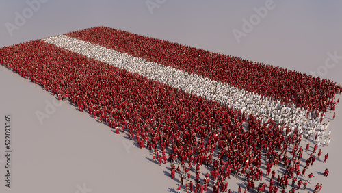 A Crowd of People congregating to form the Flag of Latvia. Latvian Banner on White. photo