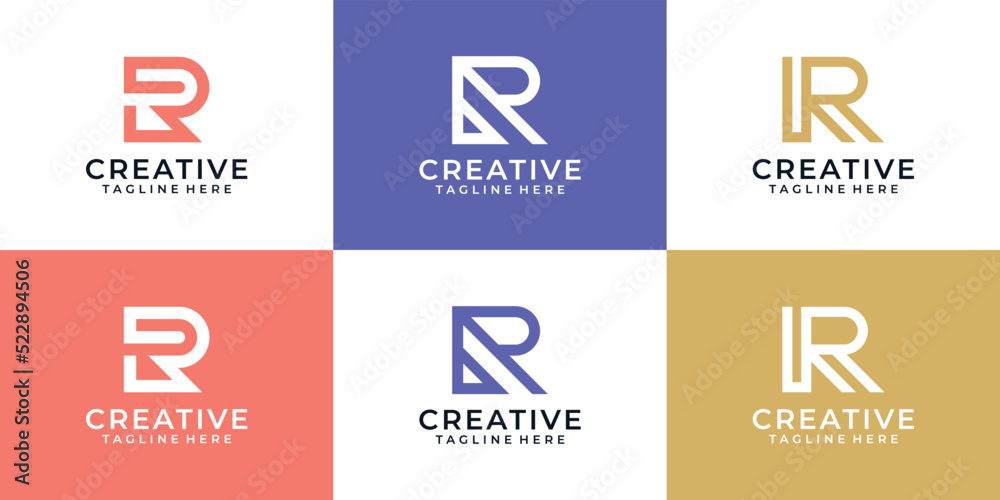 Set of initial logo of letter r flat line art design Stock Vector ...