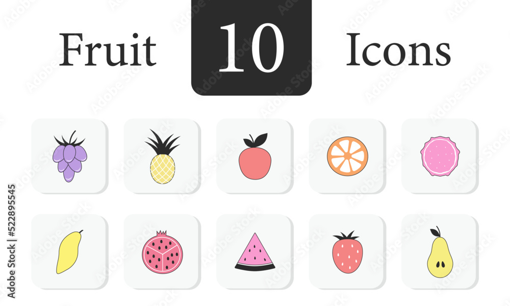 Fruit icons on white background