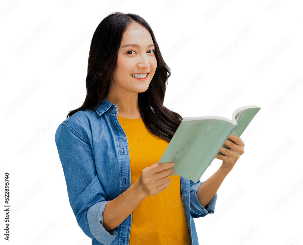 Happy and fun Asian woman holding book, funny girl student has attractive, actives and alert. Happy and fun Asian woman holding book, funny girl student has attractive, actives and alert.