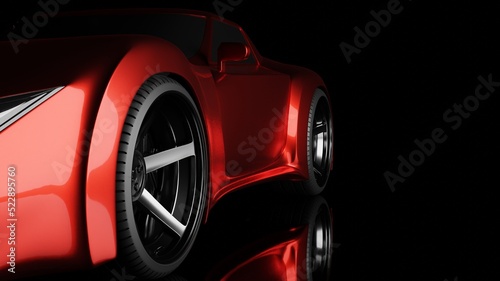 Red sport in black automotive 3D rendering vehicle wallpaper backgrounds © mapichai