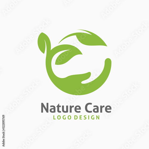 Leaves and hands for nature care logo design