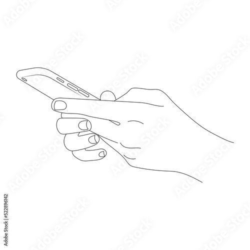 Smartphone in hands side view sketch vector illustration.