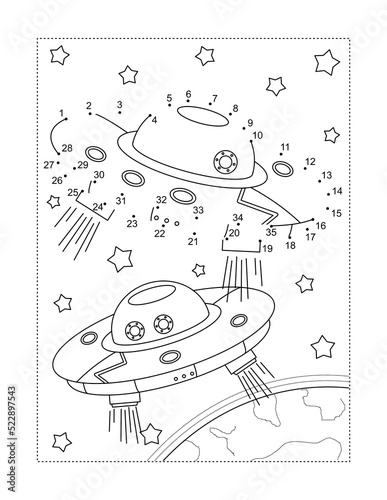 UFO dot-to-dot picture puzzle and coloring page

