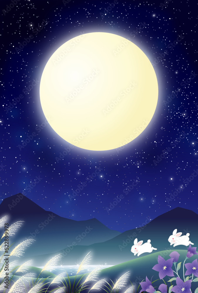 Fototapeta premium 中秋の名月 十五夜 お月見 兎 カップル