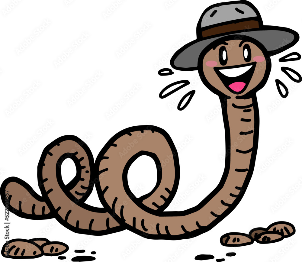 cartoon earthworm wearing soil nourishing hat Stock Vector | Adobe Stock