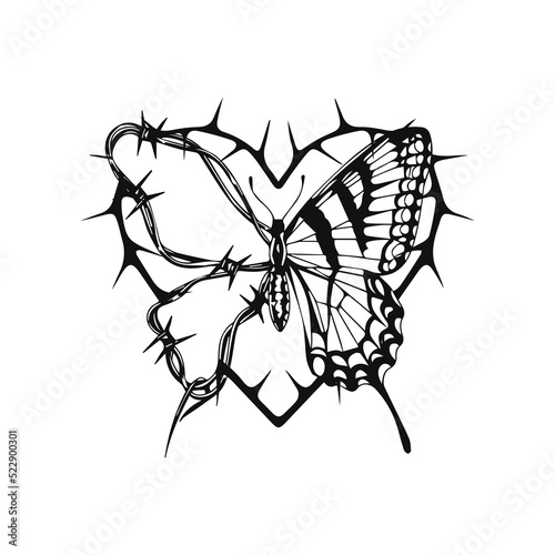 Photography vector butterfly with barbed wire