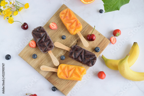 Summer food, exotic fruit frozen sorbet, popsicle made at home,creative food
