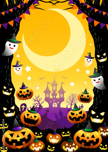人面樹枠のハロウィン背景タテ