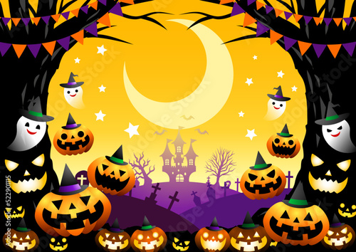 人面樹枠のハロウィン背景ヨコ