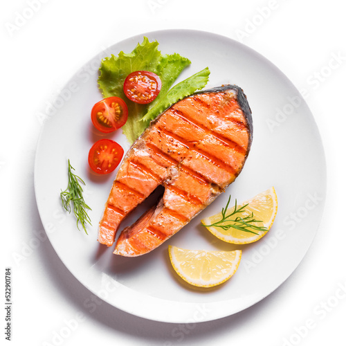 Grilled salmon fish steak
