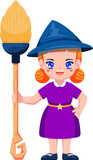 Cute Little Witch Cartoon with Broomstick
