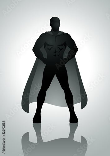 Silhouette of a superhero posing with hands on hips