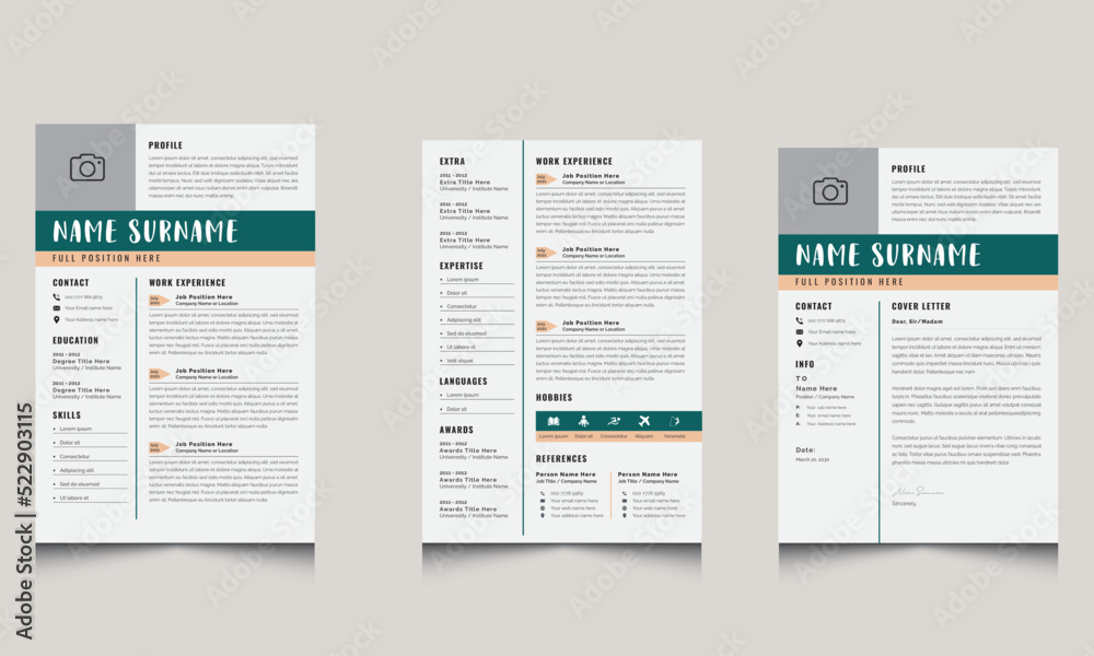 Clean and Professional Resume Layout and Cover Letter with Modern CV Set design 