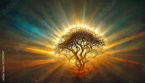 Beautiful tree of life, sacred symbol. Individuality, prosperity and growth concept. Digital art. photo