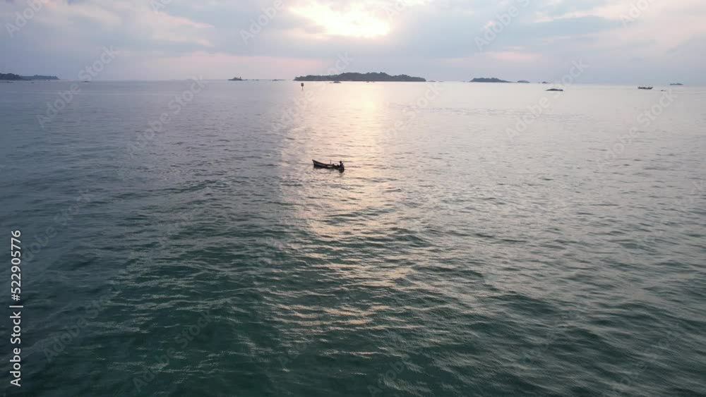 Aerial Boat view of sandy tropical beach in Belitung Island Aerial Boat view of sandy tropical beach in Belitung Island