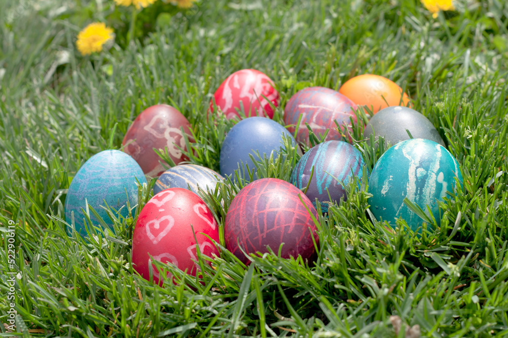 Easter eggs in grass