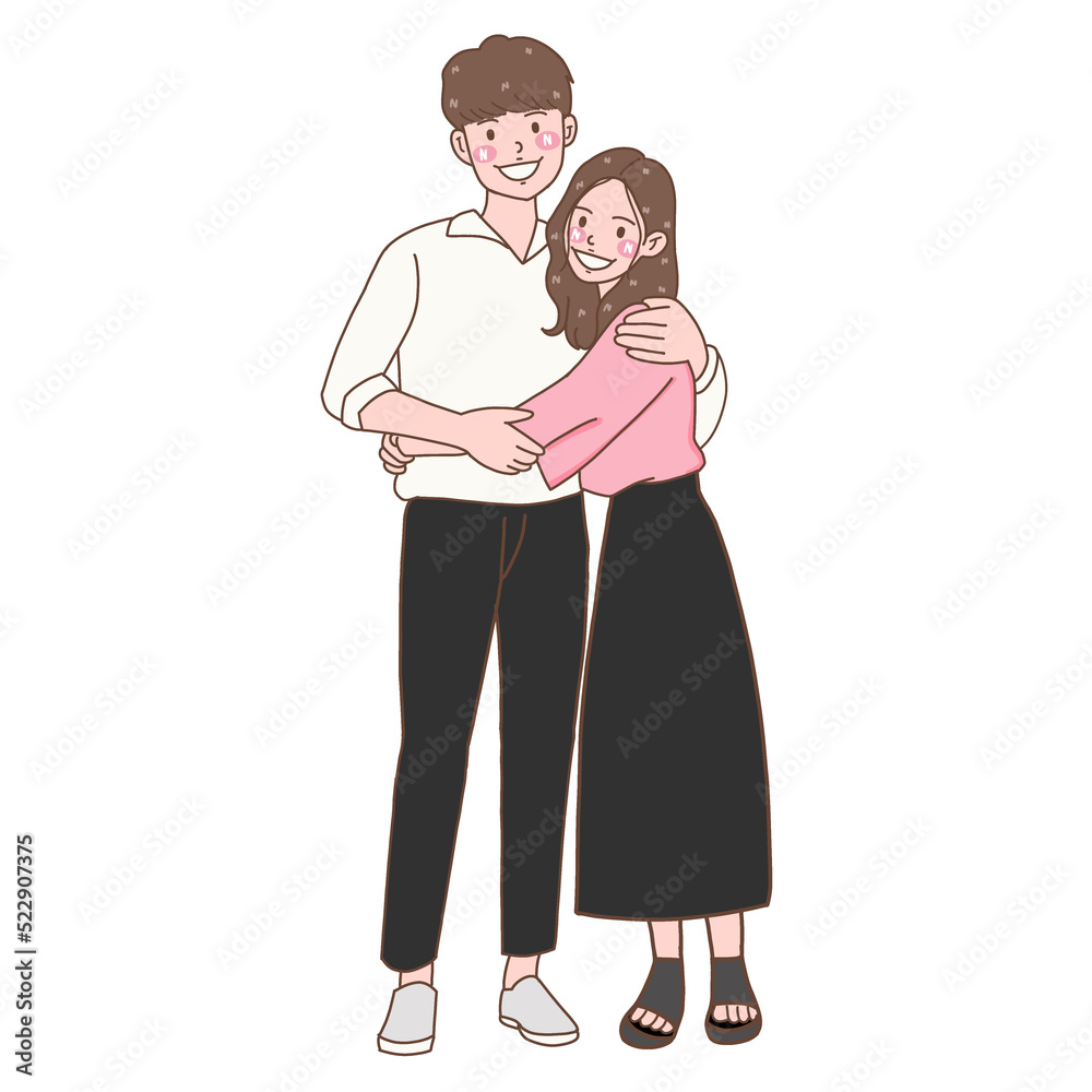 Obraz premium People in love, cartoon flat illustration of diverse cartoon young people actions of happiness, falling in love and love sharing
