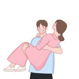 People in love, cartoon flat illustration of diverse cartoon young people actions of happiness, falling in love and love sharing