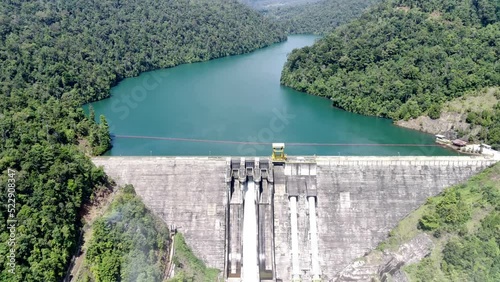 Drone view of the Balambano hydroelectric dam in Sorowako, South East Sulawesi, Indoensia photo