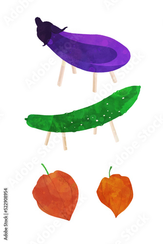 お盆と精霊馬のイラスト