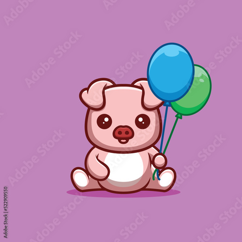 Monkey Sitting Hold Balloon Cute Creative Kawaii Cartoon Mascot Logo