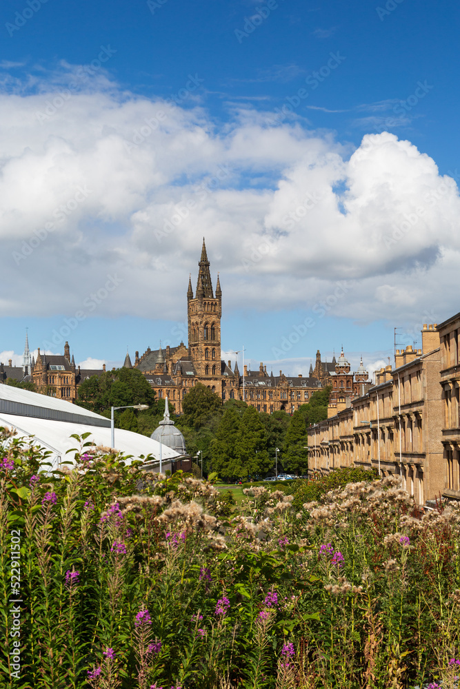 Views of Glasgow's Westend  and Glasgow University tower.